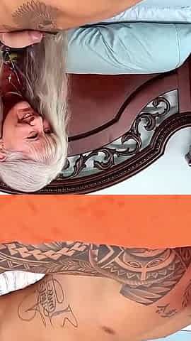 GILF Leilani Milks Her Muscular Tattooed Stepson's Stress