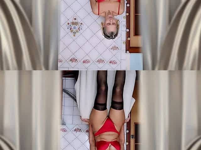 Hot Housewife Lukerya in the Kitchen in Red Lingerie.
