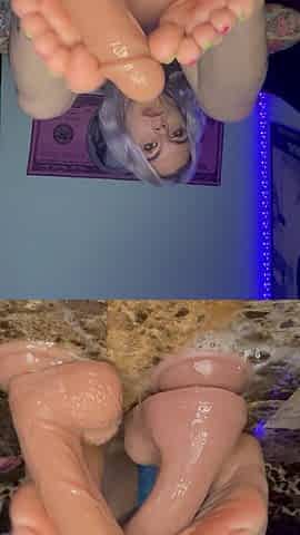 Slippery Double Dildo Foot Job