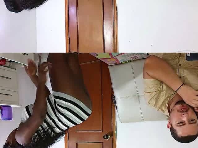 Maid trips and falls on top of boss