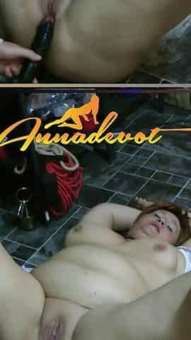 Shaved Pussy Fucked with the Fucking Machine, a Hot Black Dildo Fuck While I Have to Swallow His Fingers Deep