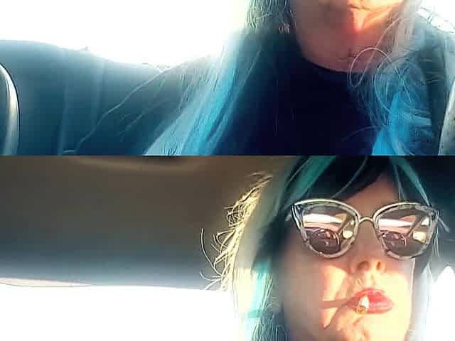 AGED CD SMOKIN' & DRIVING WITH A MB100 CIGARETTE IN HER GLOVED HAND