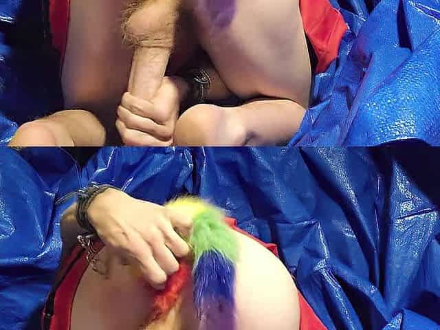 T-beauty rides and plays with her toys on a tarp