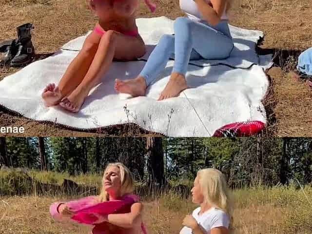 2 Large Titty Milfs Tanning Entice A Hiker To Get A Shared Creampie