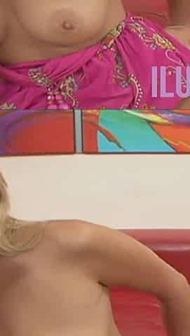 Blonde babe receives a massive facial from a stud