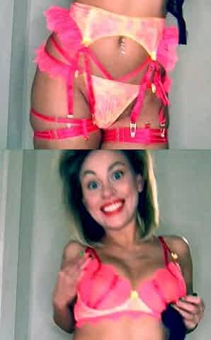 Lingerie glad brunette strips down to masturbate