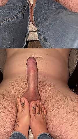 Tattooed toes on his hard rod