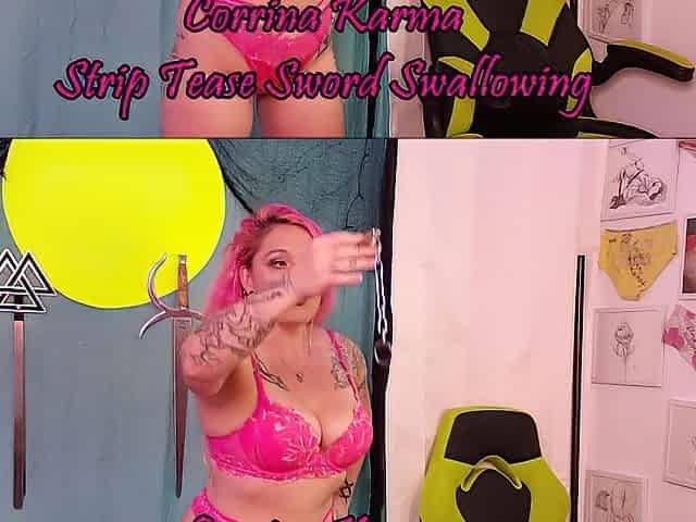 Corrina Karma Disrobe Tease Sword Swallowing