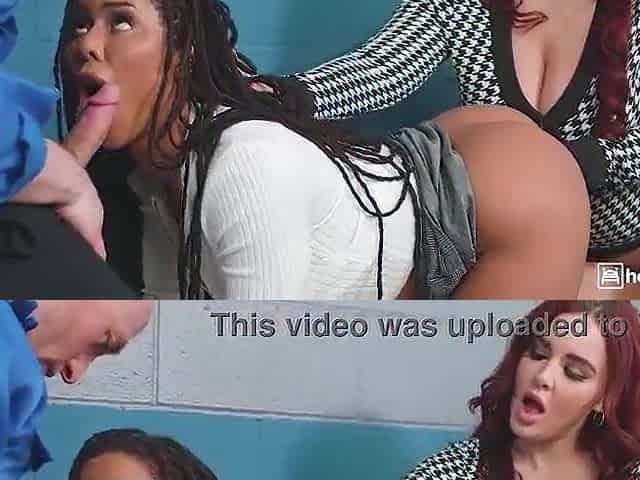 Black Chick with Dreads and Breasty Redhead Take Turns Blowing a Hairless Guard at the Hostel