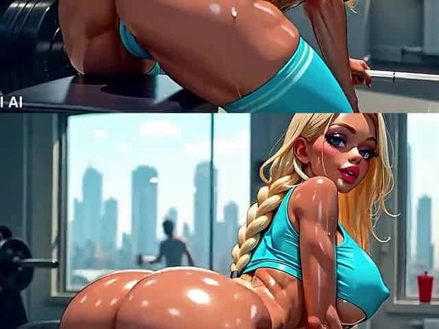 In Gym Tanned Breasty Blond Gets Drilled by Four Ebony Studs with Triple Anal - AI Generation Anal