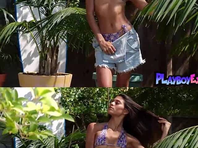 Slender tiny bazookas oriental muse discloses her exotic cunt outdoor