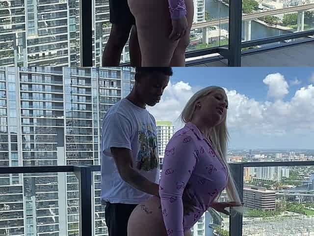 My hot latina stepmom sucks my cock and gets railed doggystyle on the balcony of our apartment