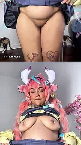 Cute Chubby Varessa Cosplayer Striptease Massive Farts in Mini Skirt Then Naked