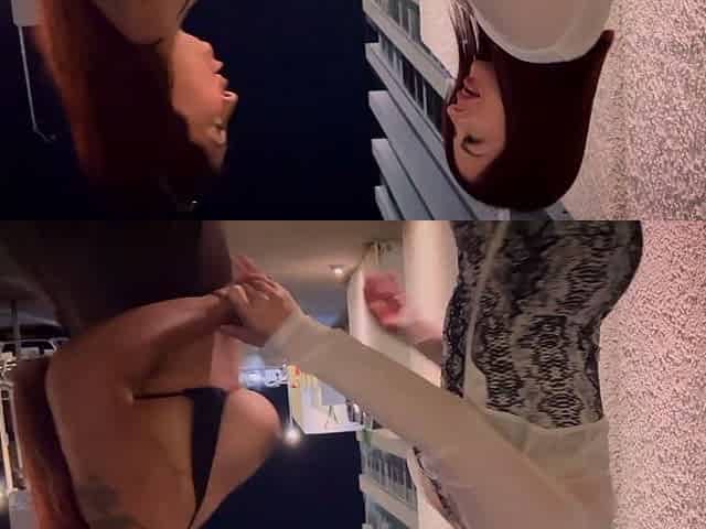 Amateur Threesome with 2 Big Tits Latin in the Elevator