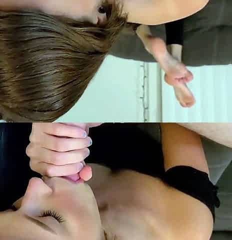 Big tit brunette sucks a big cock POV