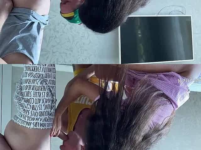 Cuckold watches his wife get drilled and cleans vagina after cum