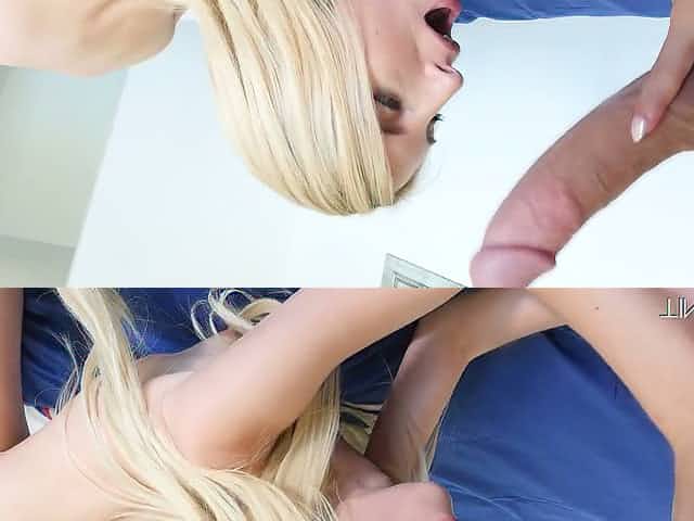 Petite blond wench Piper Perri is impaled on a huge long penis