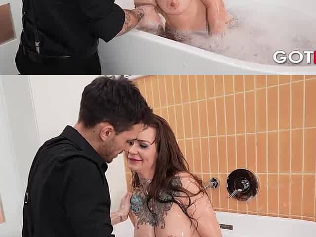 A Breasty Cougar is Nailed in the Butt in the Baths