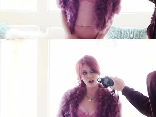 Red teen introduces her sweet pale pussy
