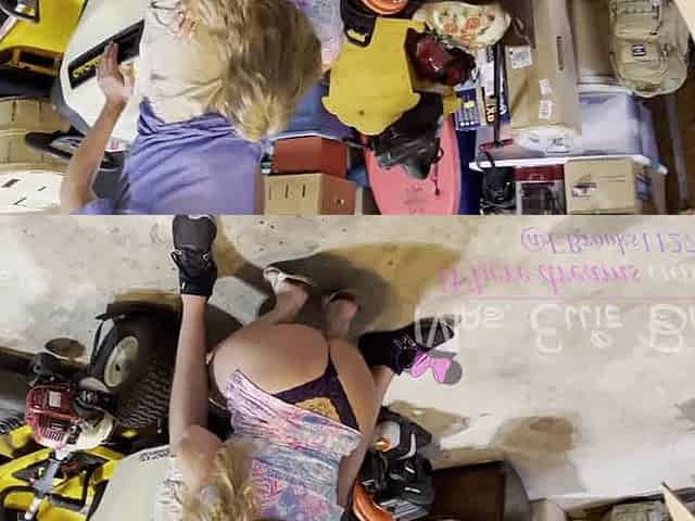 Ellie Brooks blows old man in garage husband reclaims