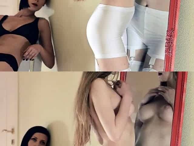 Blonde and brunette lesbian babes love