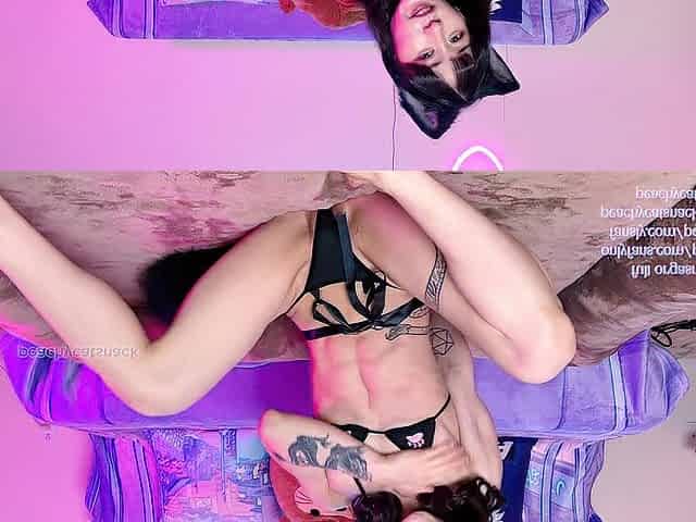 Cute and small Oriental catgirl shows her constricted body and masturbates with her large clitoris