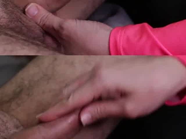 That babe gives me a tugjob, then licks the cum from her fingers!