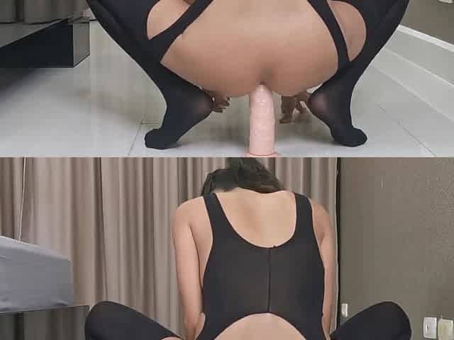 She gets stuck between a real penis and a dildo
