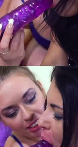 Couple of Russian girls learns how to use toys and double dildo