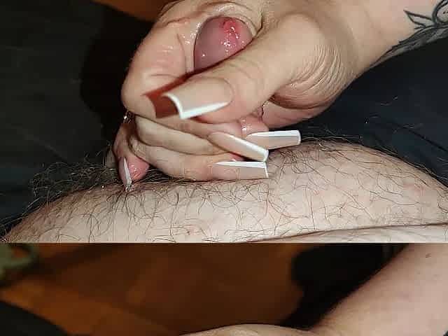 Edging French Nails Tugjob for Petite Weenie Thrall *Thick Cumload*