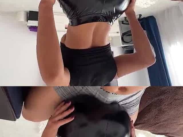 Stepmother rubbing my weenie with her large butt in leather panties