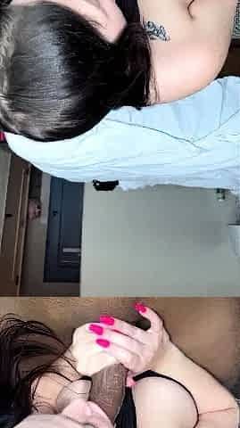 Blowjob for big cock from college brunettes