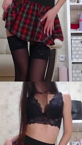Schoolgirl in a Mini Skirt Shows Pussy