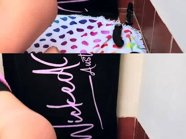 I play on the balcony with a huge vibrator and anal plug