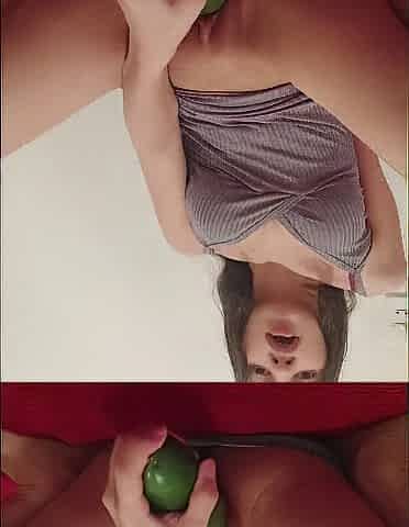 A gorgeous Guatemalan woman masturbates with a pickle until this babe reaches a delightful climax.