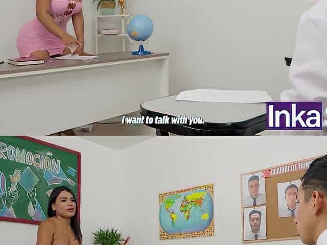 Peruvian teacher Andrea Andrade seduces a dissolute youthful male with her massive butt.