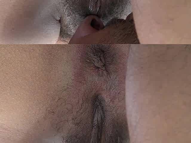 sniffing and licking mama's bushy vagina