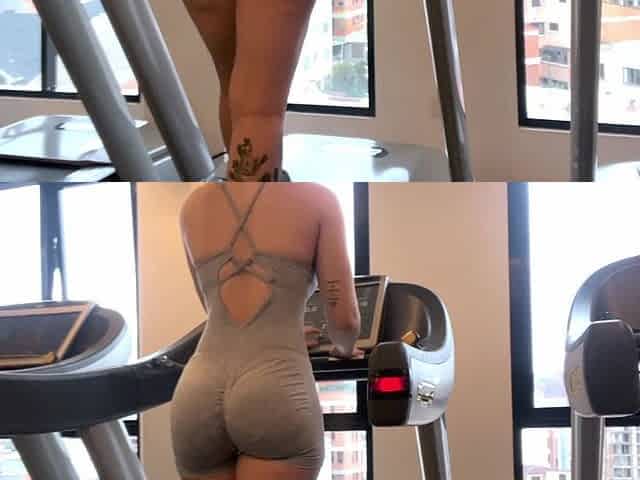 At the Gym: Fitness Girl with a Big Ass Running on the Treadmill