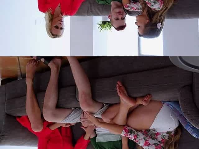 Two blondes fucking a horny stud