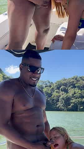 Large-dicked ebony chap drilled a married nymph's little booty on a boat and her spouse recorded anything.