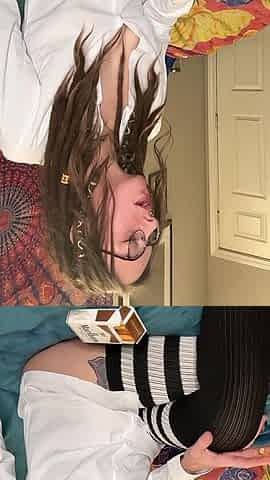 Wearing Glasses and Thigh High Stockings, Smoking a Cigarette and Playing with My Pussy