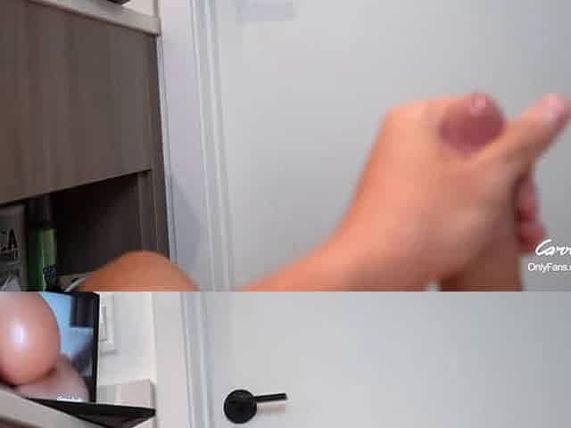 Step Mom caught Step Son jerking off and help him to cum quick while Dad is not home CarryLight MILF