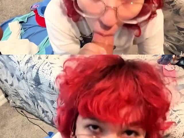 Redheaded Glasses Femboy Fucked With A Leash Around His
