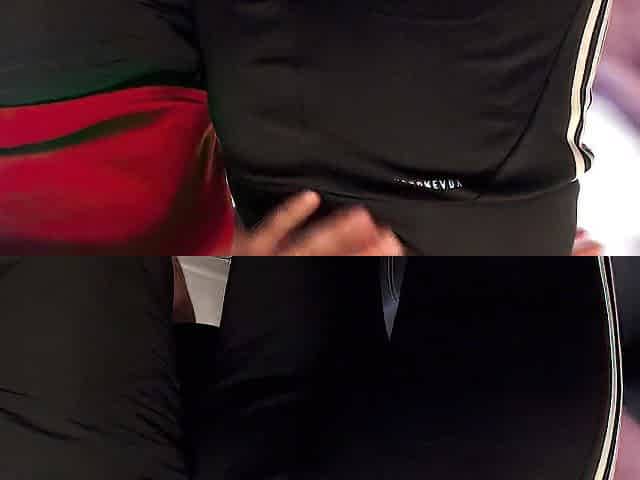 Constricted butt in ebony leggings and pants