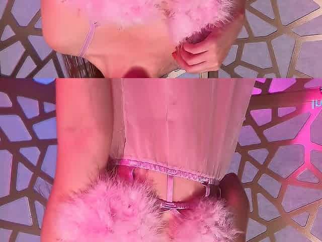 Sextoy Riding in Cute Pink Underware Discloses a Large Butt