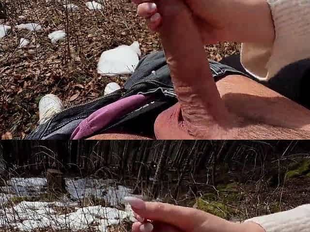 Outdoor Forest Joy - Soaked Tugjob, Unfathomable Blow job and risky Doggy Screw