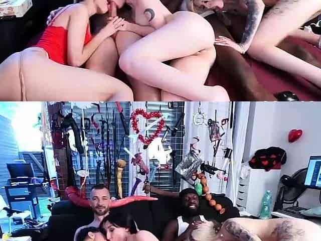 Three hot sluts get pounded hard with black and whit cock li