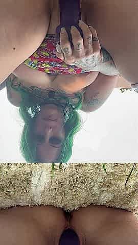 Banging my twat with a sex toy and squirting outside