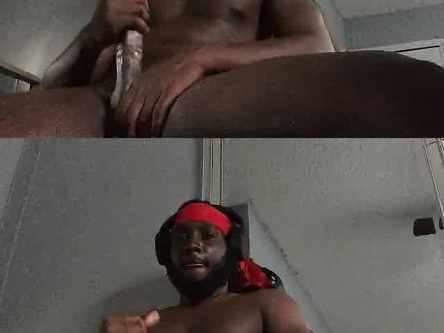 Ebony hunk solo beating his large cock