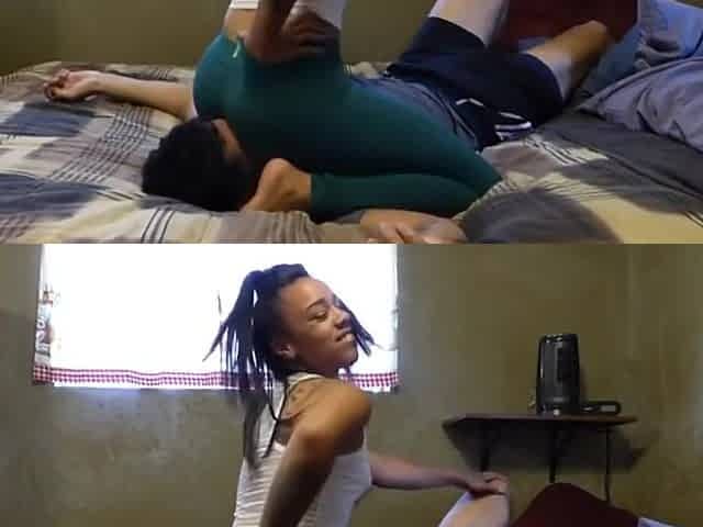 Facesitting in yoga pants and thong